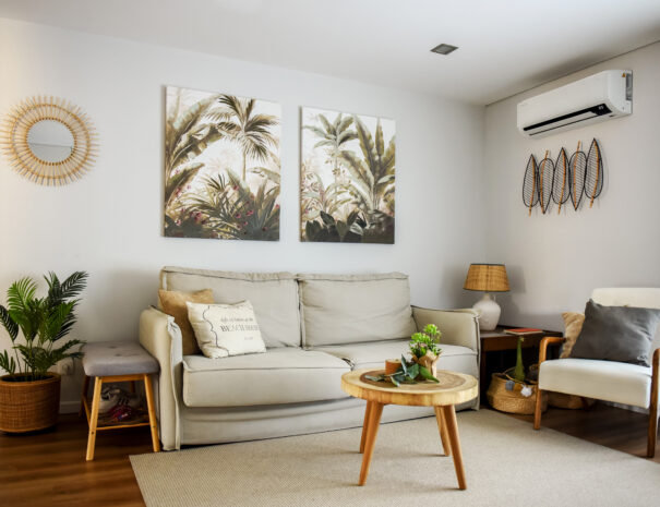 Living room with front view of couch